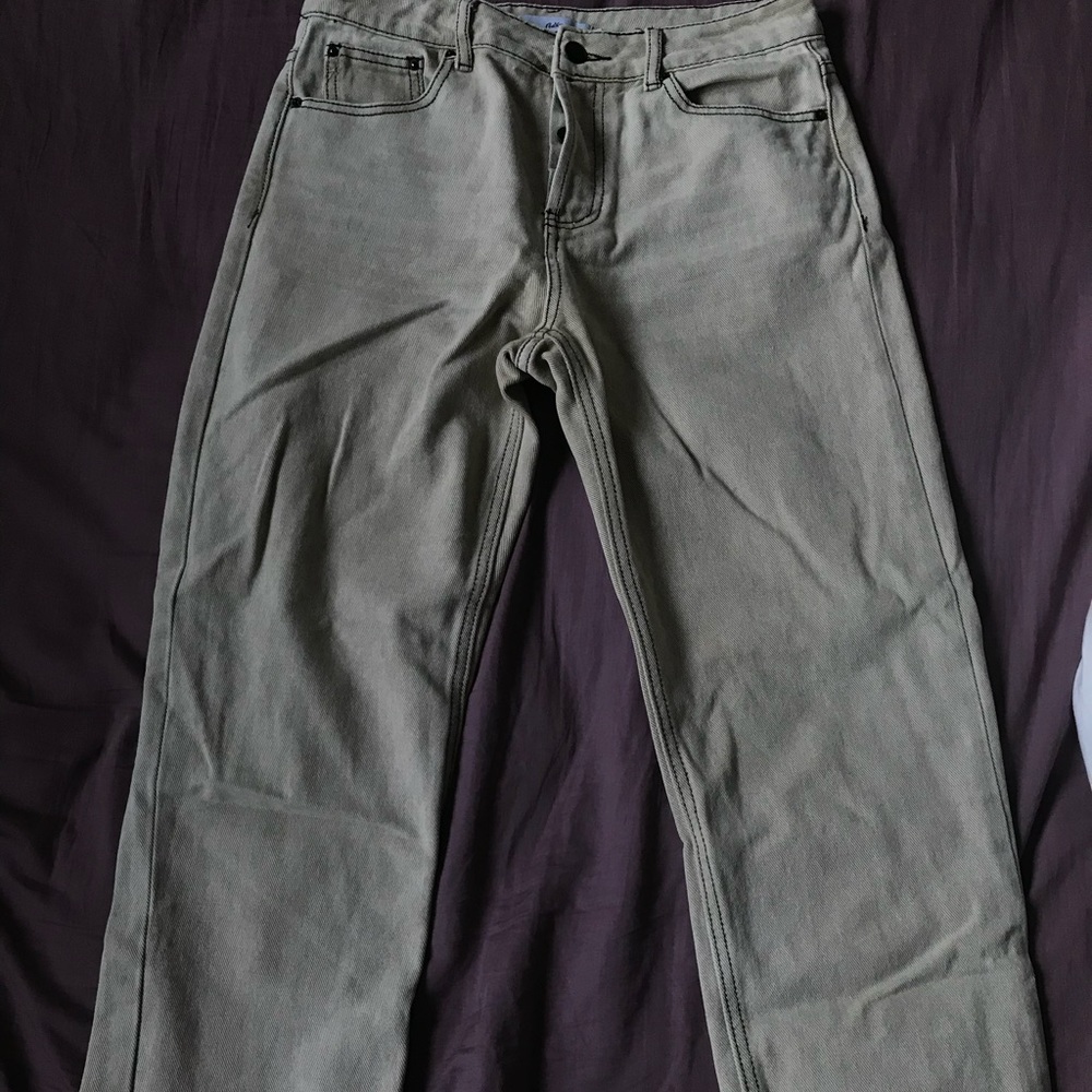 Adika beige and black contrast stitch jeans